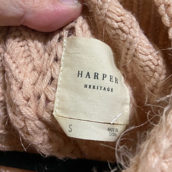 Tan Rose Harper Heritage Crop Oversized Soft Sweater Women’s S Waffled - Picture 3 of 3